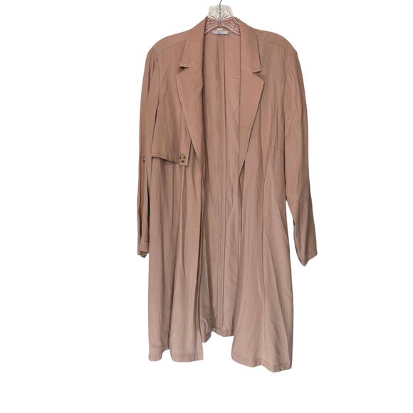 J. Jill Trench Coat Lightweight Relaxed Open Beige Work Office Large Petite - Picture 1 of 12